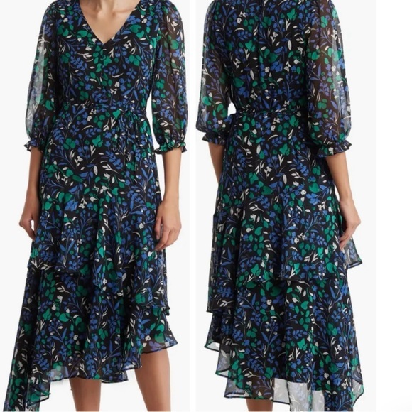 NWOT Karl Lagerfeld Paris size 2 floral crinkle chiffon midi dress - Picture 1 of 10